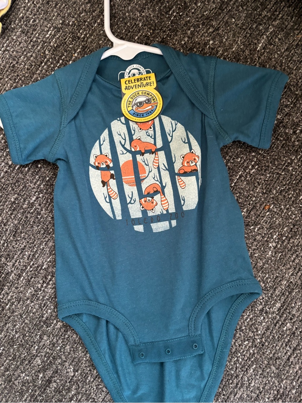 Teal Baby One-Piece with Fox Graphic
6 month onesie